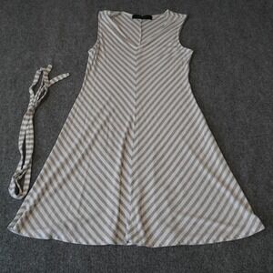 Siena Studio Striped Sleeveless Dress‎ A-Line Casual Gray White with Belt